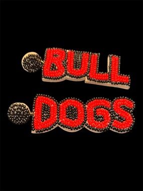 Red & Black Beaded BULLDOGS Game Day Statement Earrings